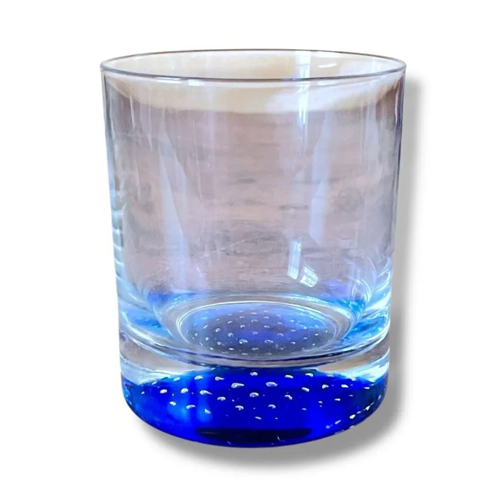 Vintage American Atelier Old Fashioned Rocks Glasses Blue Controlled Bubble 2 Pc